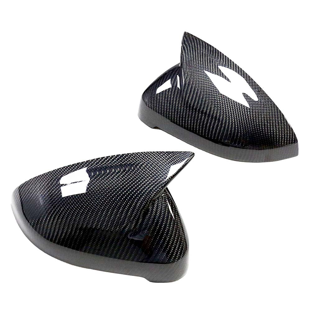 CT Carbon carbon fiber mirror covers with blindspot assist for Audi A4 B9 2015-2023, showing sleek, textured mirror cap design.