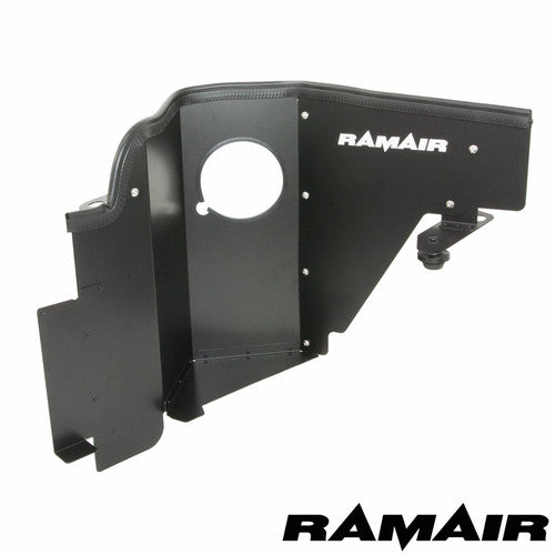 Ramair Ford Mustang 2.3 EcoBoost induction kit with red jet stream foam air filter, heat shield, and hard pipe for engine performance.