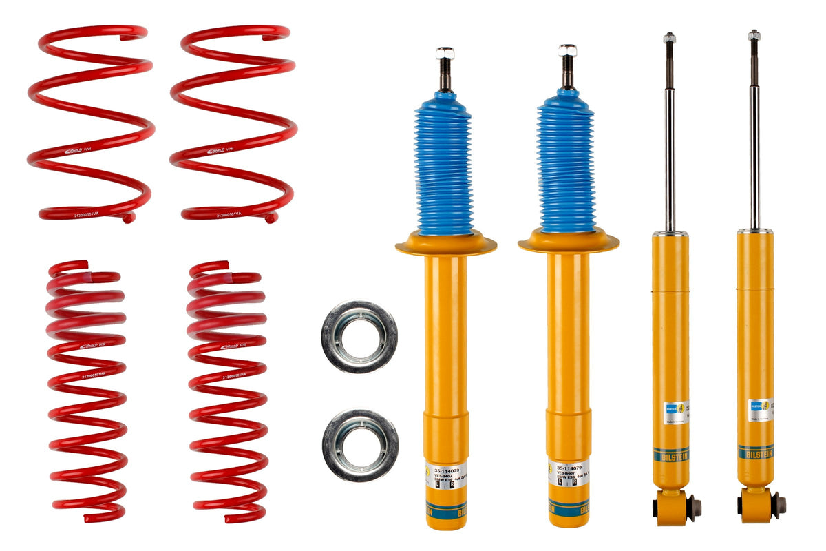 Bilstein B12 coilover suspension kit for BMW 5 Series E39, showing the assembled coilover components with shock absorbers.