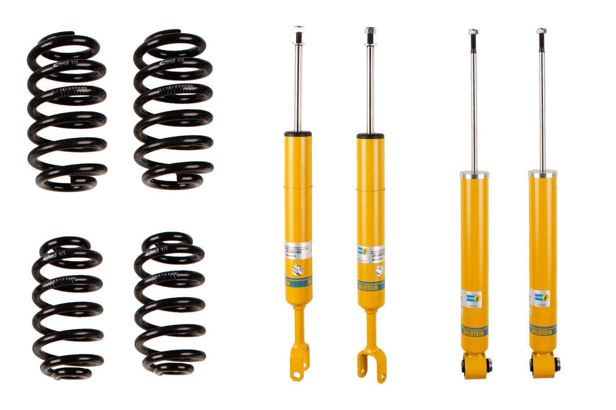 Bilstein B12 suspension kit for Audi A4 Avant (8E5 B6), showing coilovers and shock absorbers in the kit for improved handling.