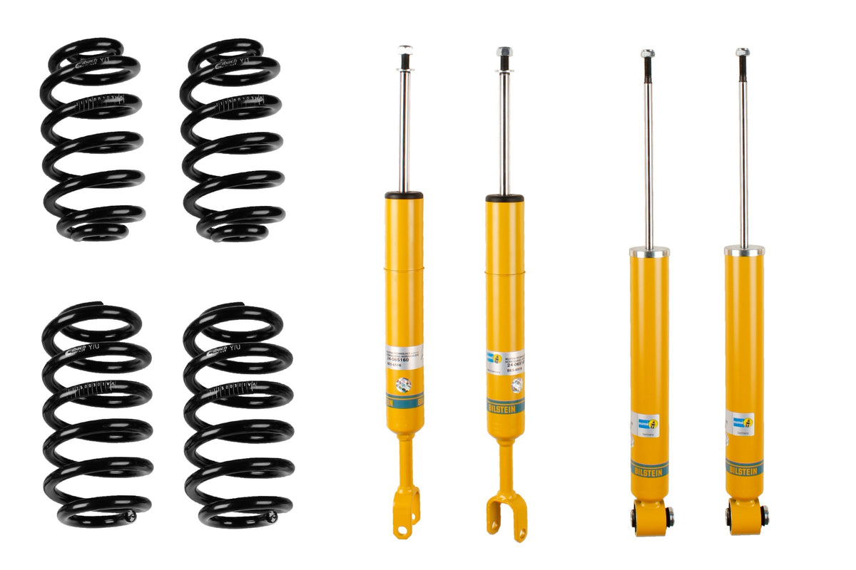Bilstein B12 suspension kit for Audi A4 Avant (8E5 B6) showing shock absorbers and coil springs in a vehicle suspension setup.