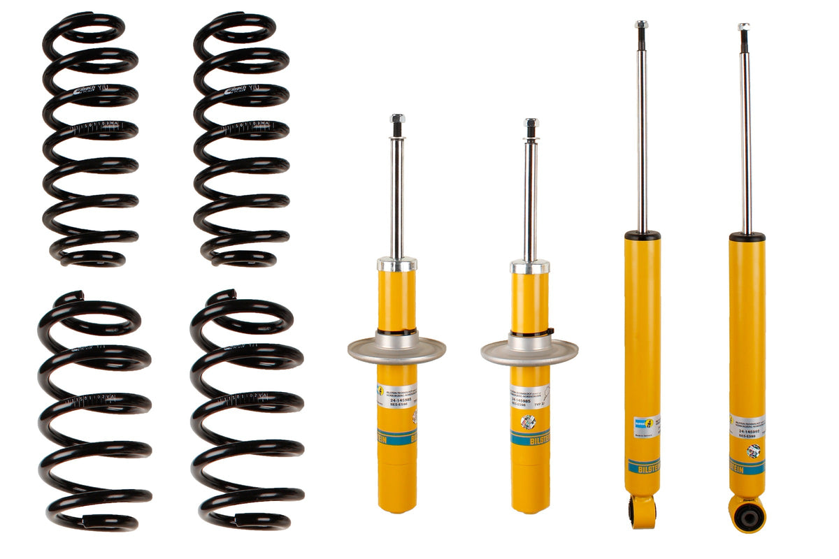 Bilstein B12 suspension kit for Audi A4 Avant (8K5), showing shock absorbers and coil springs installed in the vehicle.
