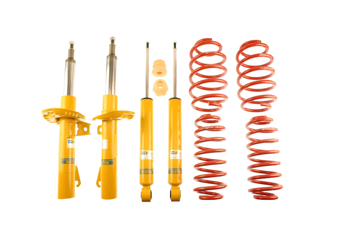 Bilstein B12 suspension kit for Volkswagen Golf VI, showing shock absorbers and coil springs in the kit.