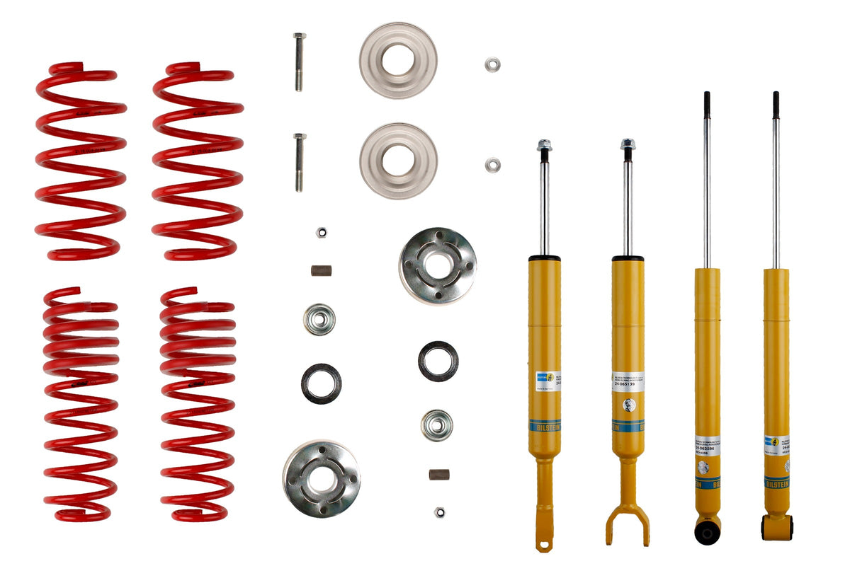 Bilstein B12 suspension kit for Audi A4 Avant (8D5 B5) with shock absorbers and coil springs, shown in the image.