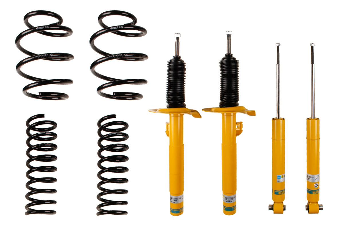 Bilstein B12 coilover suspension kit installed on a BMW 7 Series E38, showing the adjustable coilover shocks and suspension components.