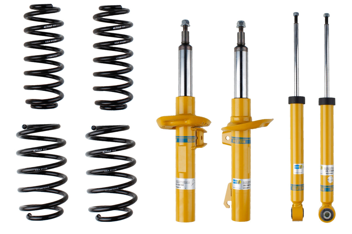 Bilstein B12 suspension kit for Audi A3 Sportback (8PA) displayed, including shock absorbers and coil springs.