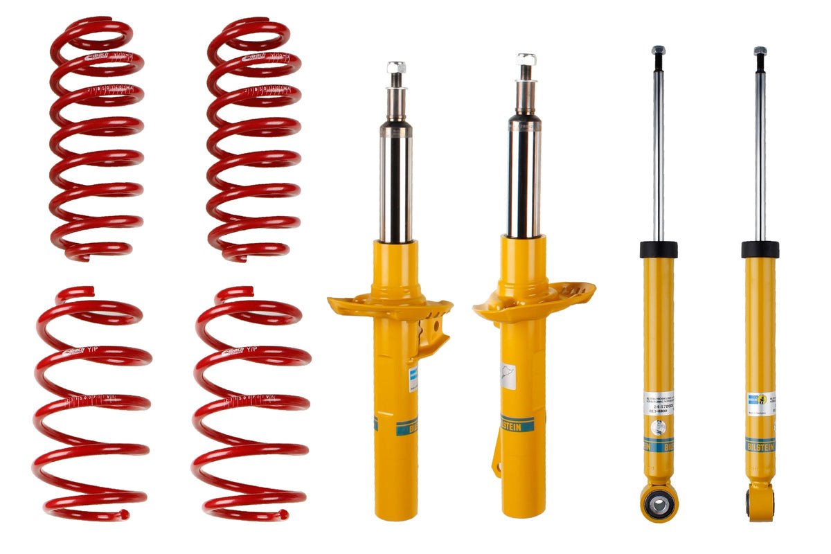 Bilstein B12 suspension kit for Volkswagen Golf V showing shock absorbers and coil springs assembled with brand logo visible