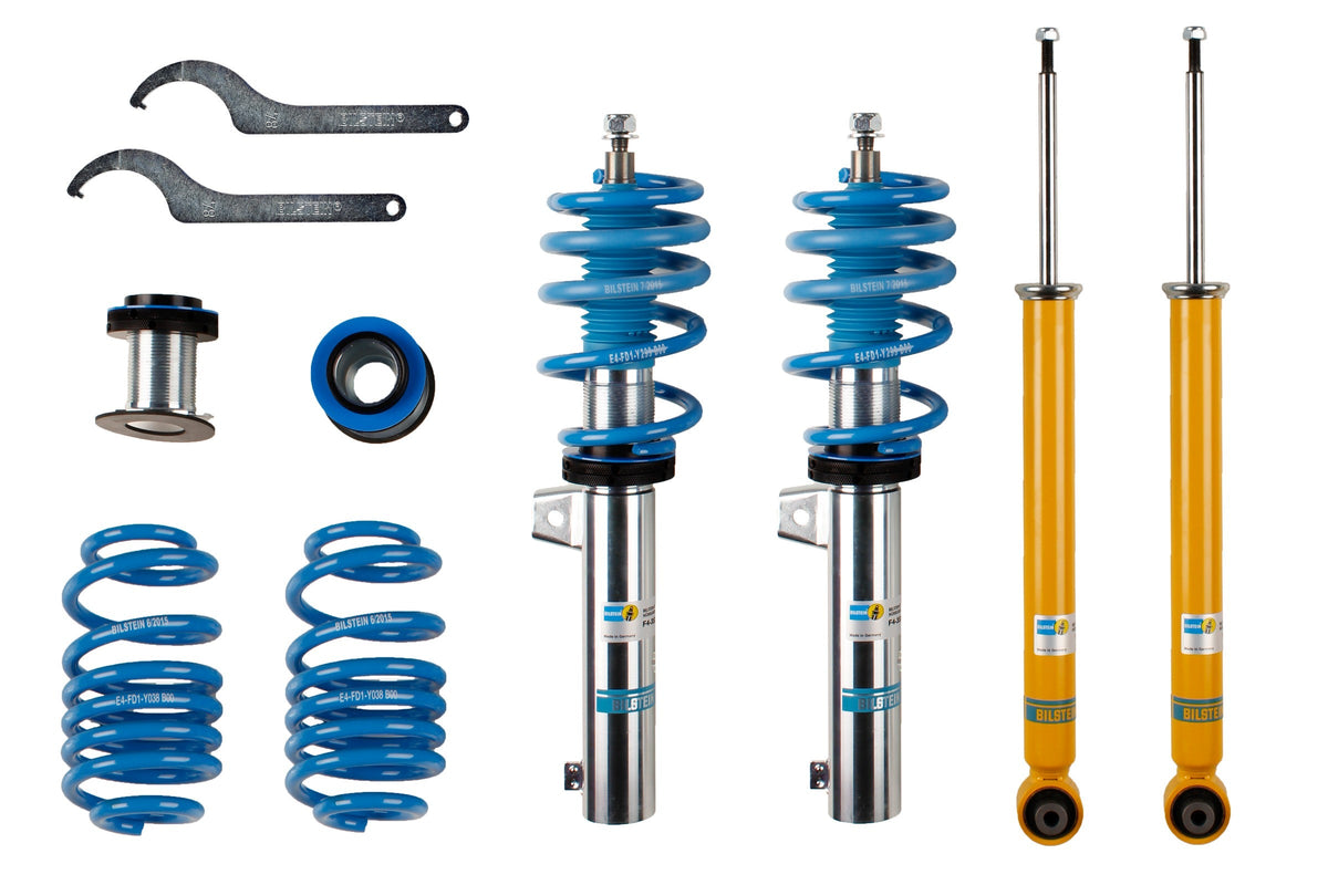Bilstein B14 coilover suspension kit installed on Audi TT (8S) model, showing adjustable shock absorbers and coil springs.