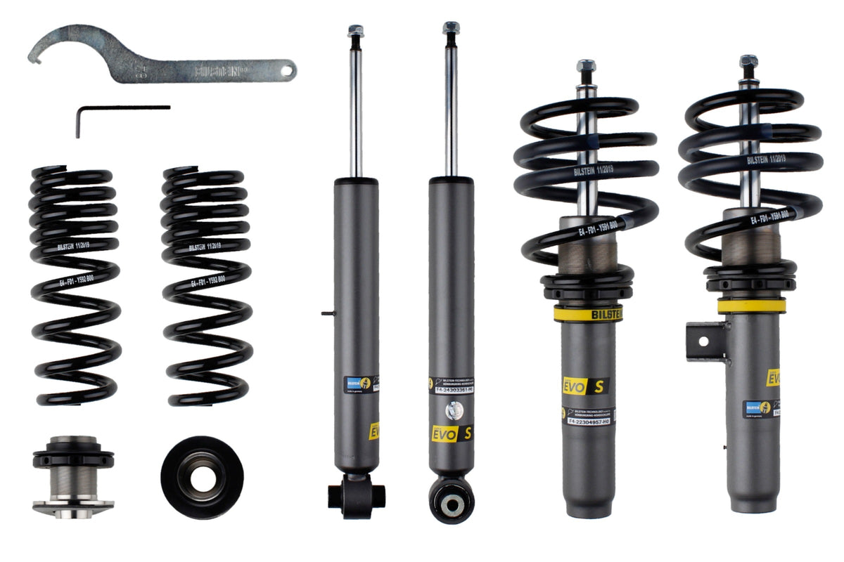 Bilstein ES suspension coilover kit for BMW 3 Series G20 4WD, showing assembled shock absorbers and coil springs.