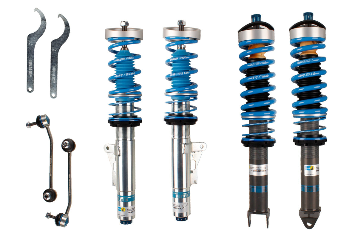 Bilstein B16 coilover suspension kit for Porsche 911 (997) with adjustable shocks and coil springs, shown in the image.