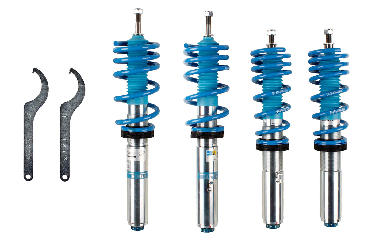 Bilstein B16 Porsche 981 coilover suspension kit with adjustable shocks and springs, designed for improved handling and ride quality.