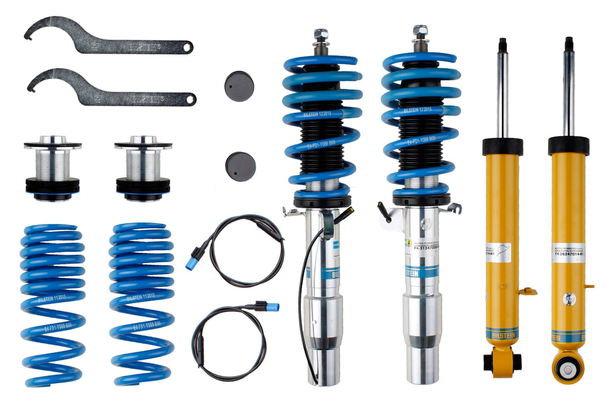 Bilstein B16 Electric Coilover Kit for BMW M3/M4 F80/F82 showing shock absorbers and suspension components.