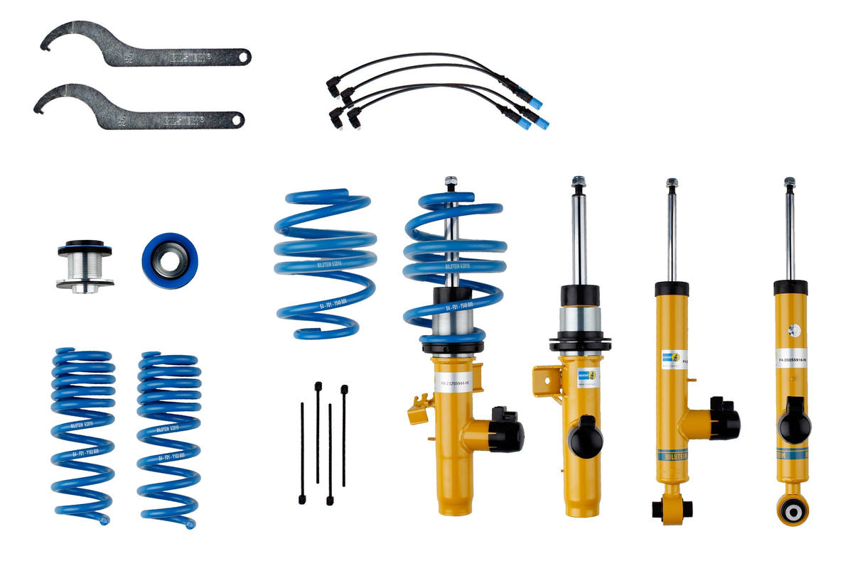 Bilstein B16 Damptronic coilover kit for Porsche Cayman and Boxster 987, showing adjustable shock absorbers and coil springs