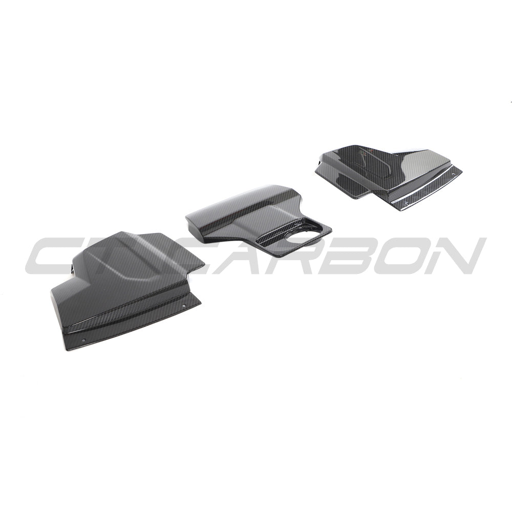 CT Carbon Audi R8 Coupe 2015-2024 carbon fiber engine and air box cover accessories showing close-up of sleek black carbon fiber surface.