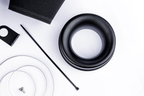 Ramair cone air filter induction kit installed in Audi RS3 8V TTRS with visible black air filter and intake piping system.