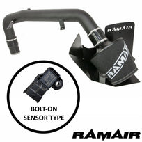 Ramair Ford Focus ST 250 MK3 2.0T induction kit with air filter, heat shield, crossover pipe, and hard pipe for improved airflow.