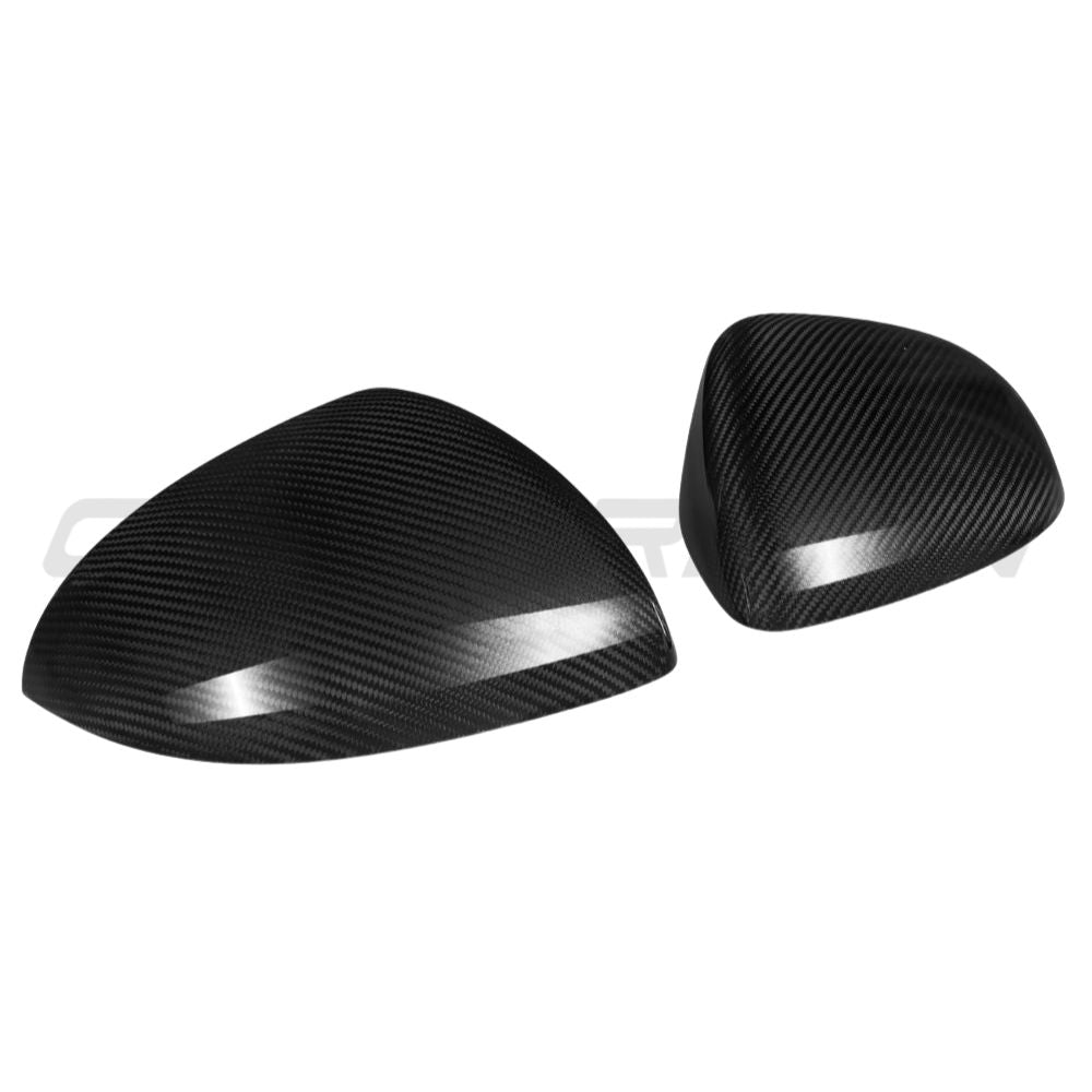Mercedes W206 C-Class 2021+ pre-preg carbon fiber mirrors by CT Carbon, showing sleek, aerodynamic mirror housing with carbon fiber finish.