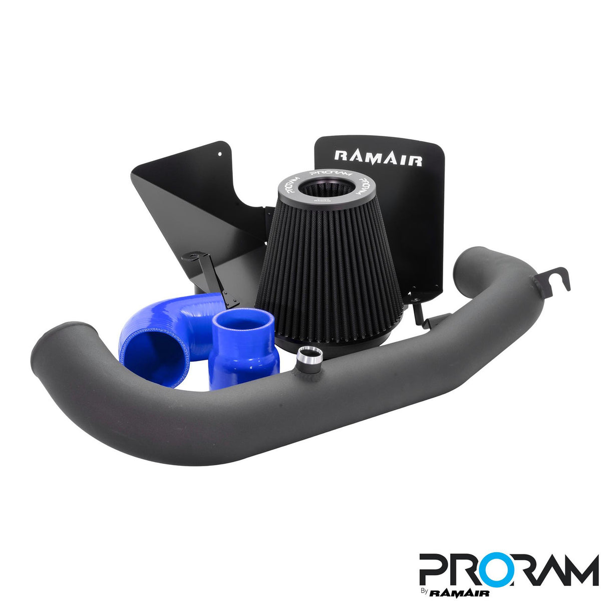 Ramair PRORAM performance induction kit for Ford Focus RS MK3 showing blue air intake filter and tubing components.
