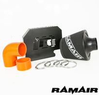 Ramair Ford Focus ST 225 orange performance induction kit with ECU holder, showcasing the high-flow air filter and intake tubing.