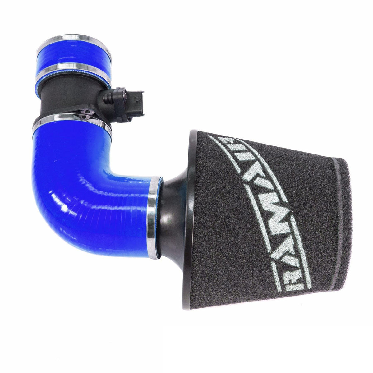 Ramair Ford Focus ST 225 blue performance induction kit with air filters and intake pipes, installed in engine bay.