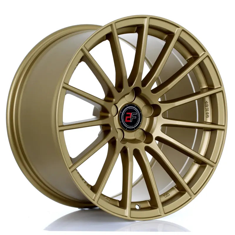 2Forge ZF1 semi-forged alloy wheels in matte gold finish, showcasing their stylish multi-spoke design for automotive enhancement.