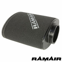 Ramair Abarth Fiat 500 1.4T and esseesse 595 air filter induction intake kit installed in engine bay.