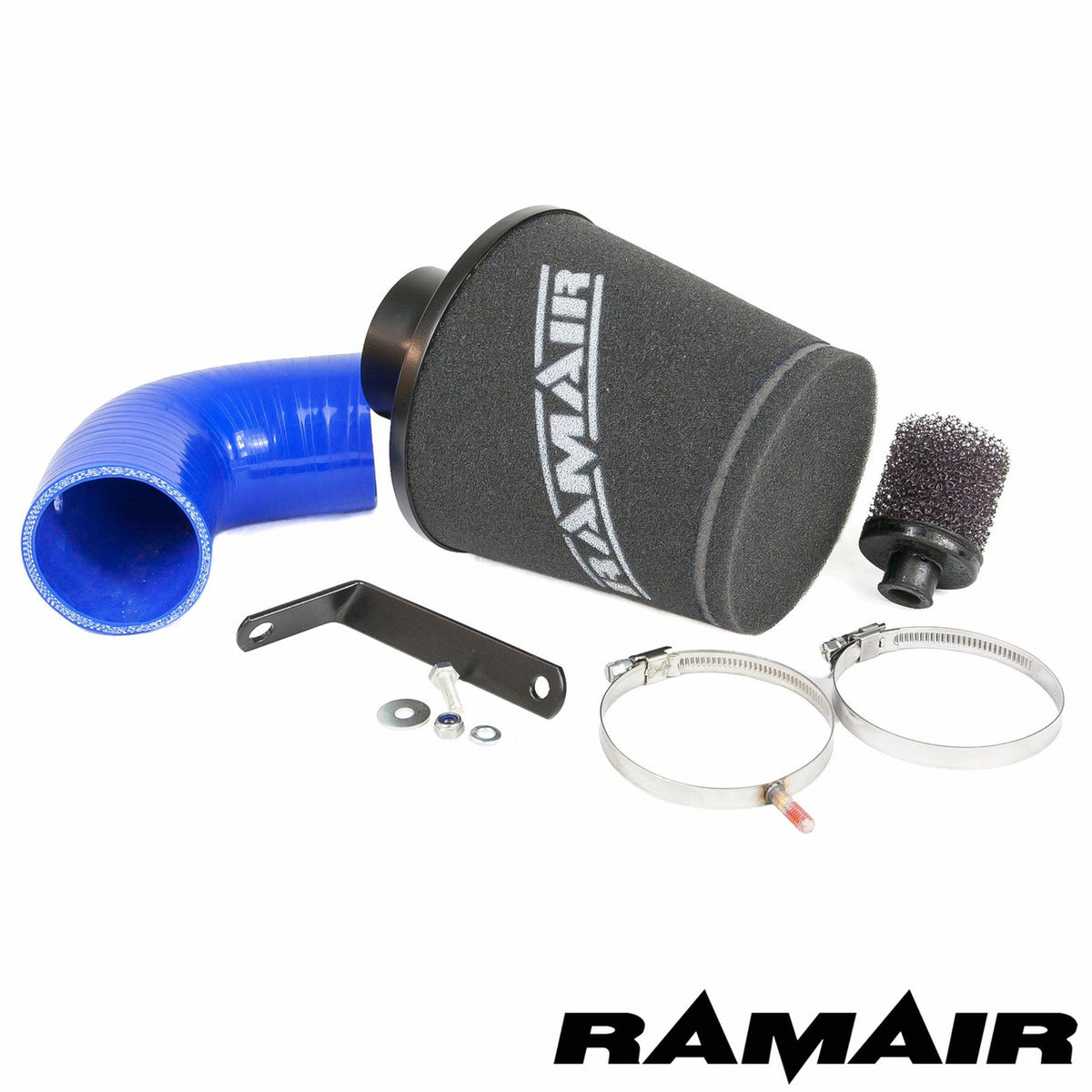 Ramair blue SR Performance Induction Foam Air Filter Kit installed in Honda Jazz Mk2 1.4 engine, showing the induction kit components.