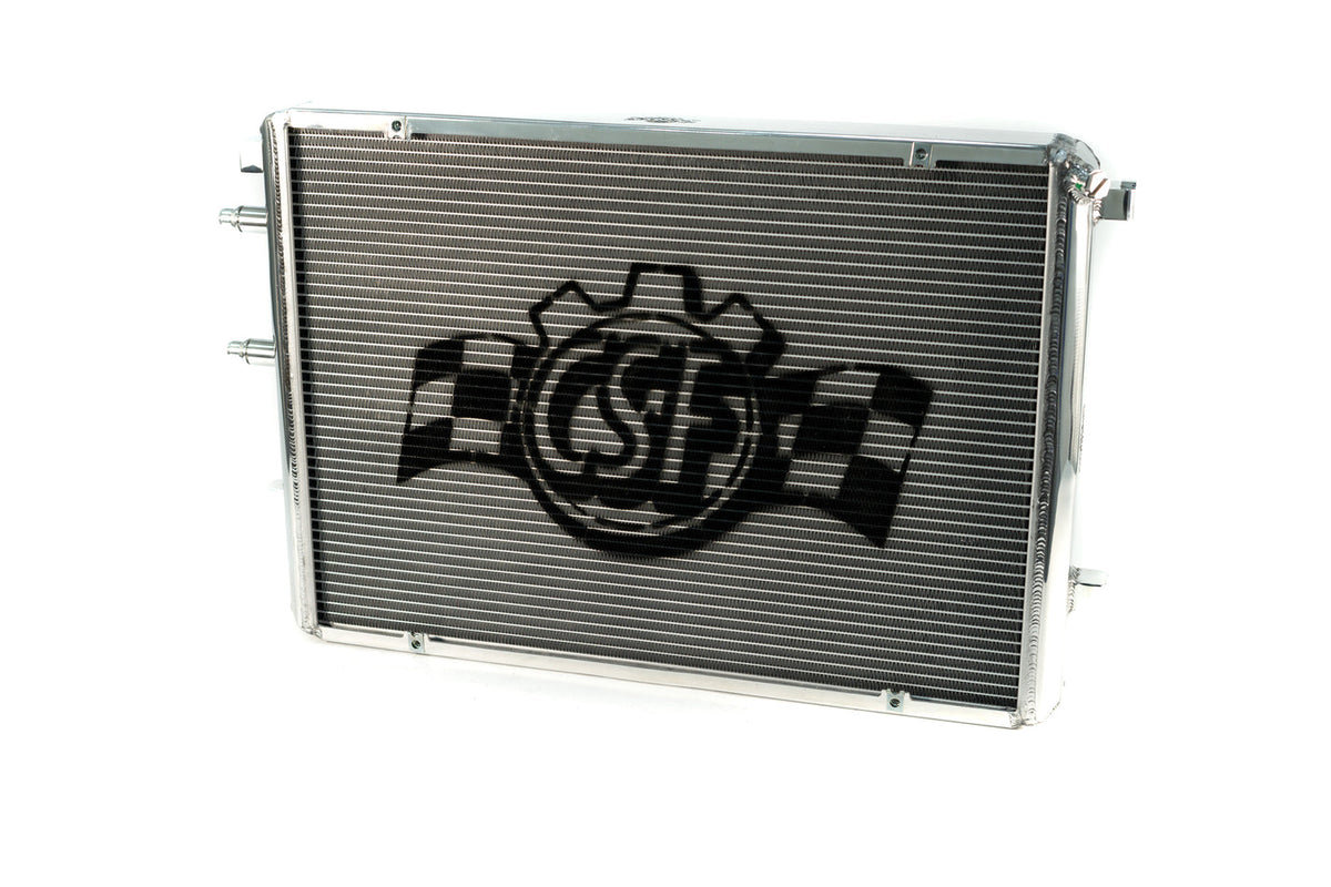 CSF Race BMW F87 M2 Competition front mount heat exchanger with rock guard, high-performance radiator for cooling.