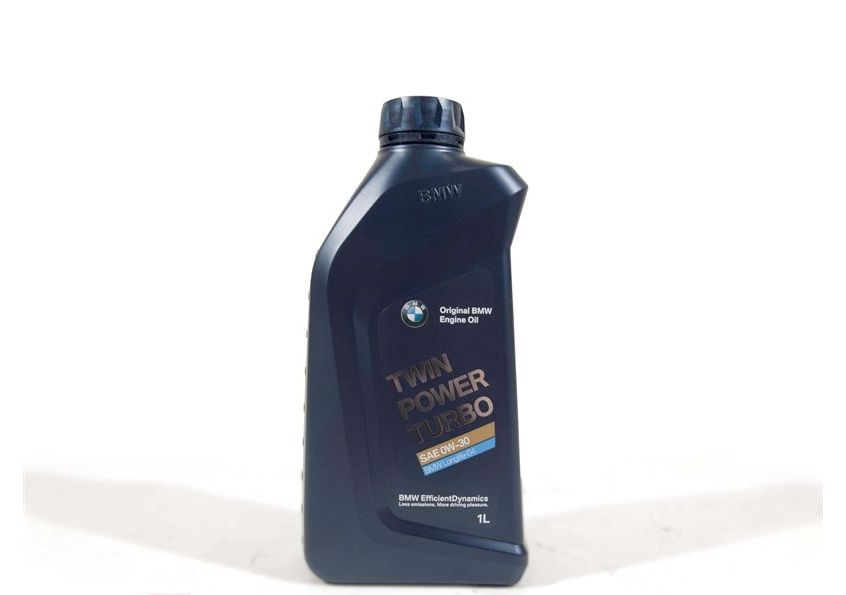 Genuine BMW SAE 0W-30 engine oil container, high-quality synthetic motor oil for BMW vehicles.