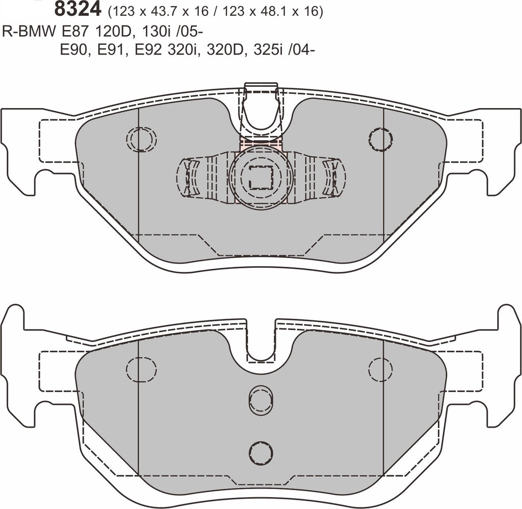 BMW 1 Series E82 rear performance brake pads by PBS, showing the black brake pad with metal backing and friction surface.