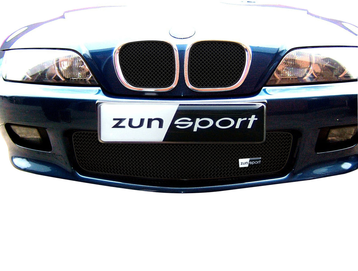 Black ZunSport front grille set for BMW Z3 2.2 and 2.9 models, showcasing the sleek design and fitment details.