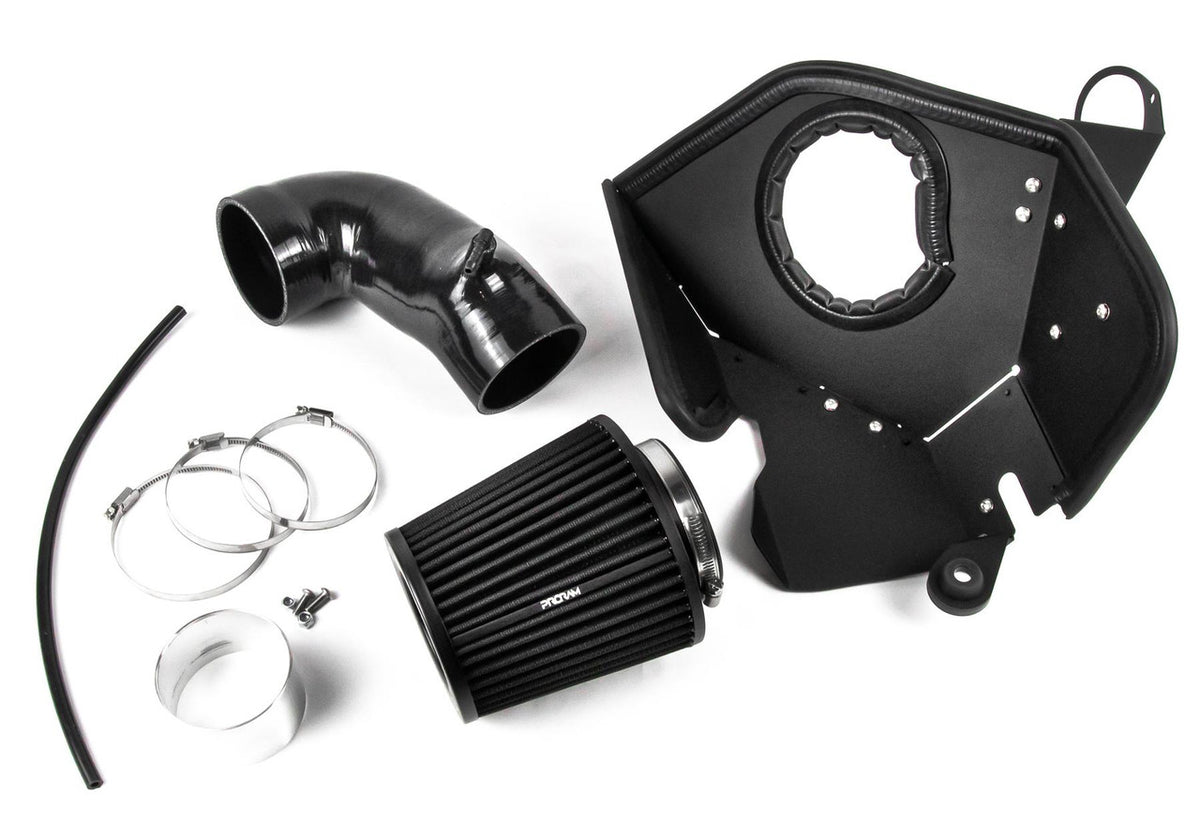 Ramair PRORAM performance induction kit for Volkswagen MK8 2.0 GTi and R, featuring high-flow air filters and intake components.