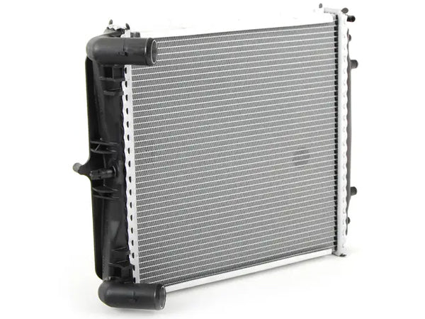 Genuine Porsche coolant radiator for Porsche 996 GT3, showing the cooling component with metal fins and hoses.