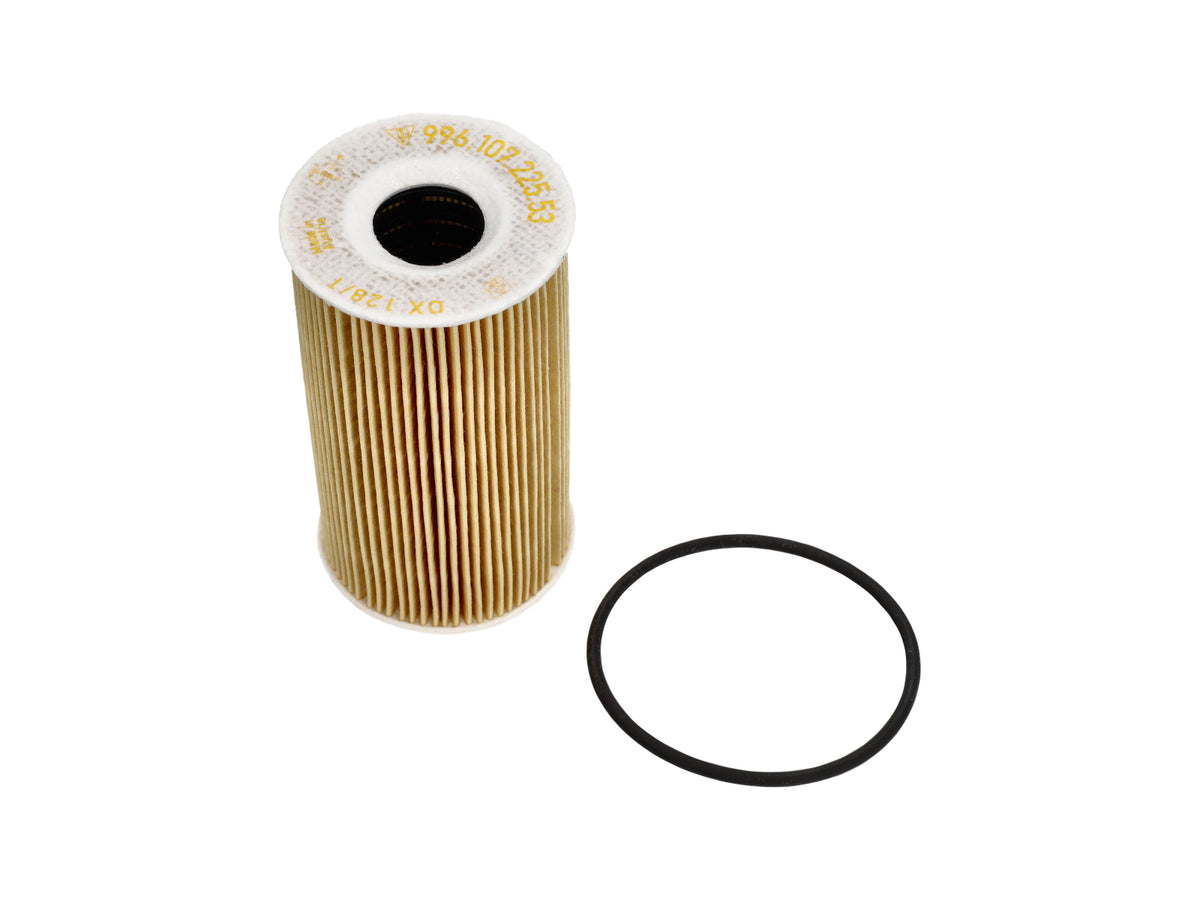 Genuine Porsche oil filter for Porsche 996 and 997 GT3 models, showing the branded filter with part number 99610722553.