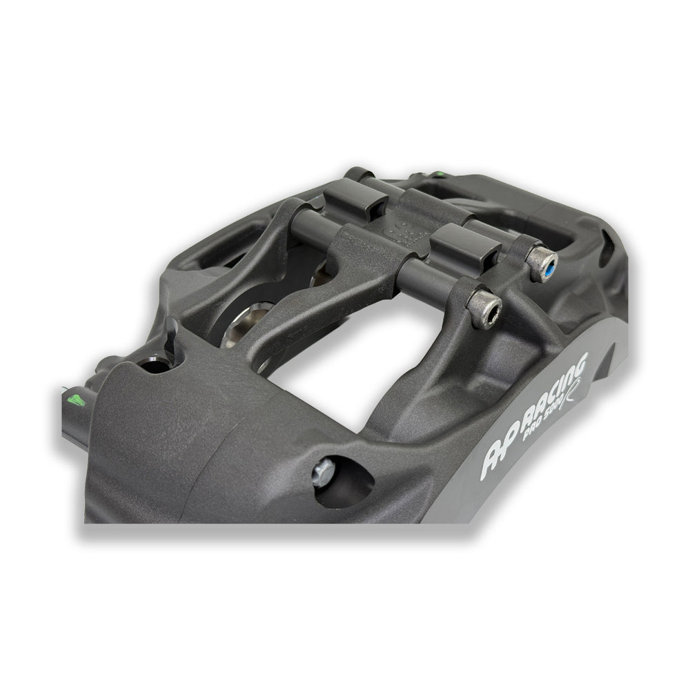 Pair of AP Racing Pro5000R CP9660-2S4L/3S4L big brake calipers with anodised finish, 6-piston design for high-performance braking.