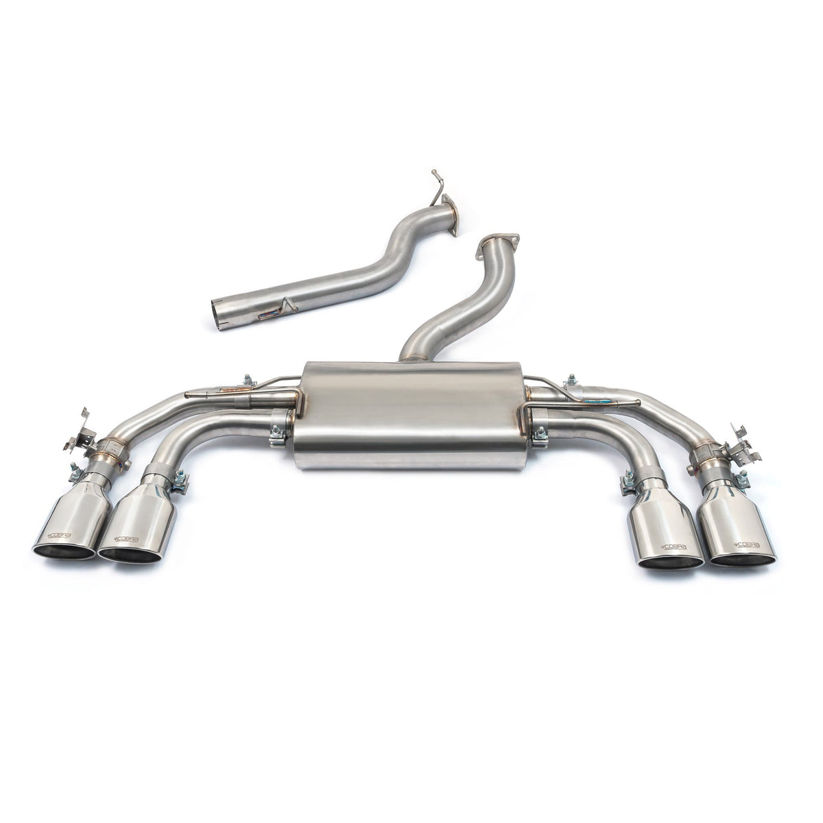 Cobra Sport Audi S3 8Y 5-door Sportback GPF back performance exhaust with valves, showcasing the sleek exhaust tips and piping.