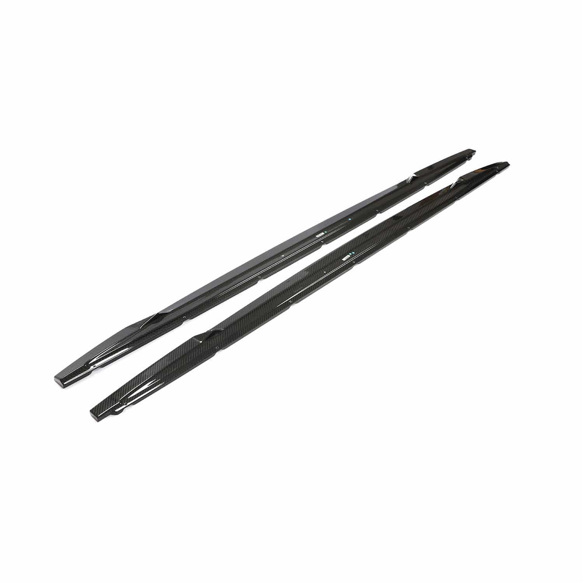 Audi A3 S-Line and S3 8Y 2020+ carbon fibre side skirts by CT Design, showing sleek, glossy carbon fibre finish and side profile.