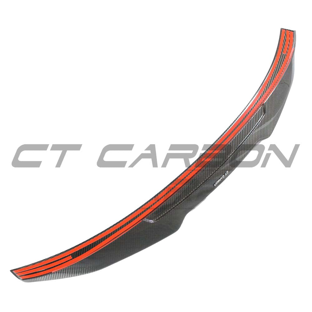 Audi A3/S3 8Y saloon full carbon fiber kit by CT Carbon, including spoiler and body accents, showcasing a sleek carbon fiber finish.