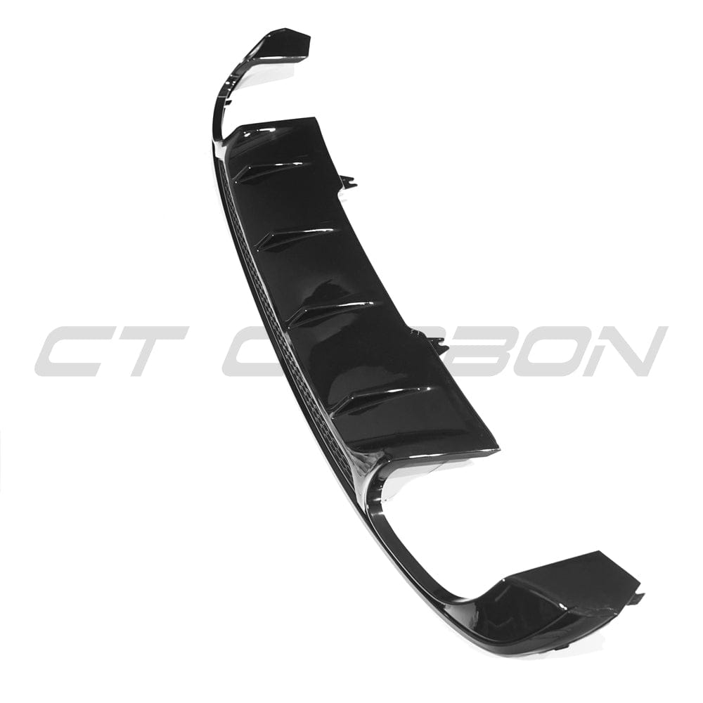 Gloss black diffuser for Audi A4 S-Line and S4 B9 (2016-2019) by CT Carbon, showcasing its sleek, aerodynamic design.
