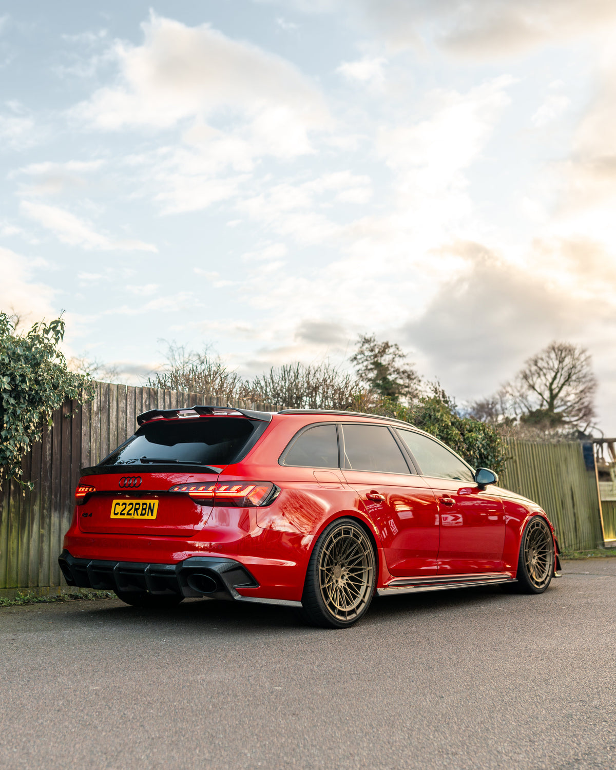 Carbon fibre roof spoiler for AUDI RS4 B9 & B9.5 by CT Carbon, shown on the car's roof with sleek, lightweight design.