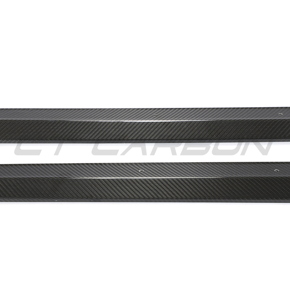 Full view of a CT Carbon RS3 8Y 2022-2024 saloon full carbon fibre kit on an Audi RS3, showcasing sleek black carbon fiber panels.