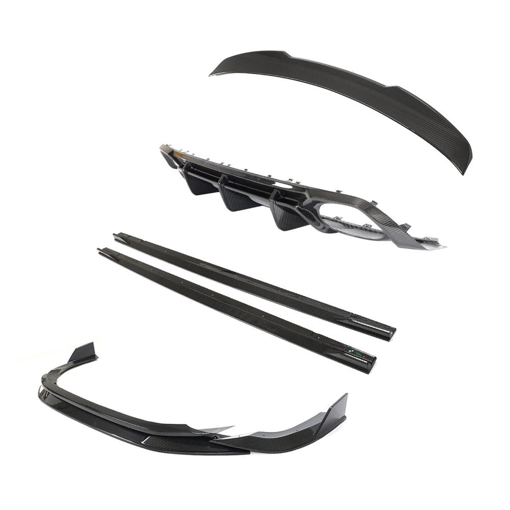 Full car carbon fiber kit for Audi RS3 8Y saloon, CT Design V2, featuring carbon fiber panels on a sleek sedan.