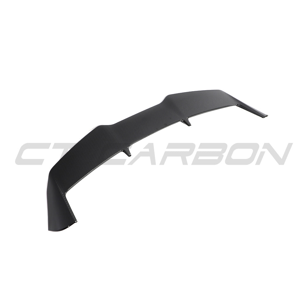 Carbon fibre roof spoiler for Audi RS4 B9 and B9.5 2016-2024 by CT Carbon, shown on a sleek black car.