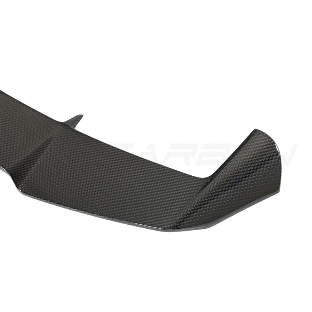 Carbon fibre roof spoiler for Audi RS4 B9 and B9.5, 2016-2024, by CT Carbon, shown on a sleek grey car.