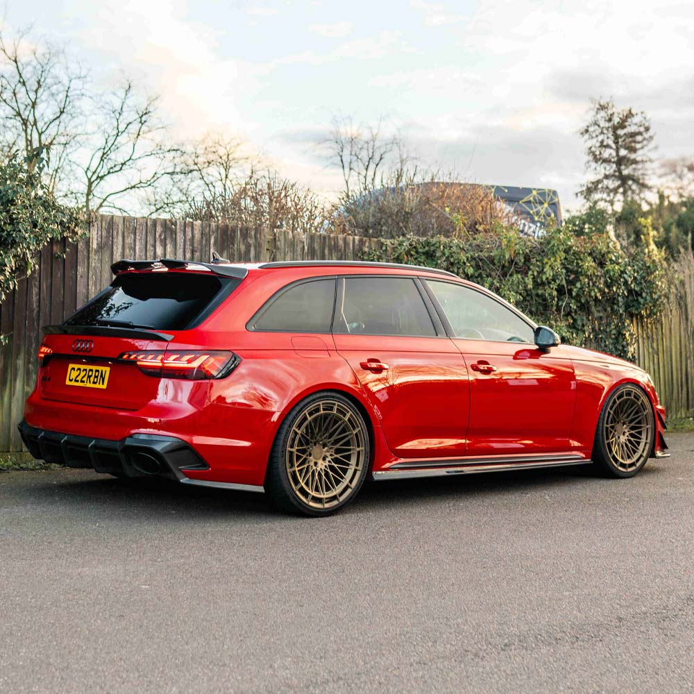 Audi A4/S4/RS4 B9 Carbon Fibre Middle Spoiler by CT Design, showing sleek carbon fiber finish and aerodynamic design on the vehicle.