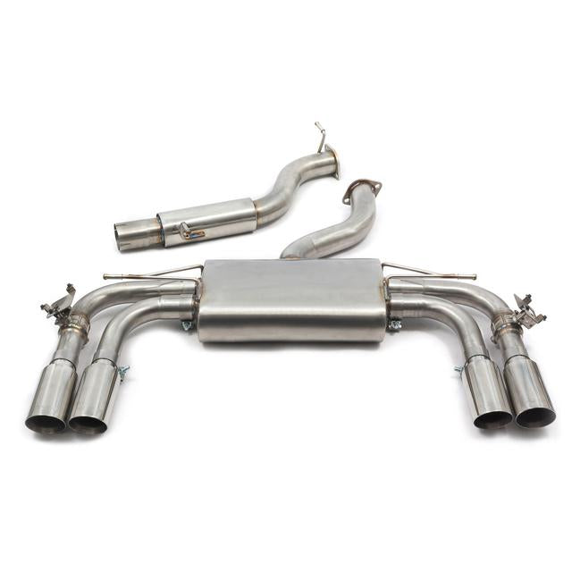 Cobra Sport Audi S3 8V facelift 5-door Sportback GPF back performance exhaust with valves, black finish, and polished tips.