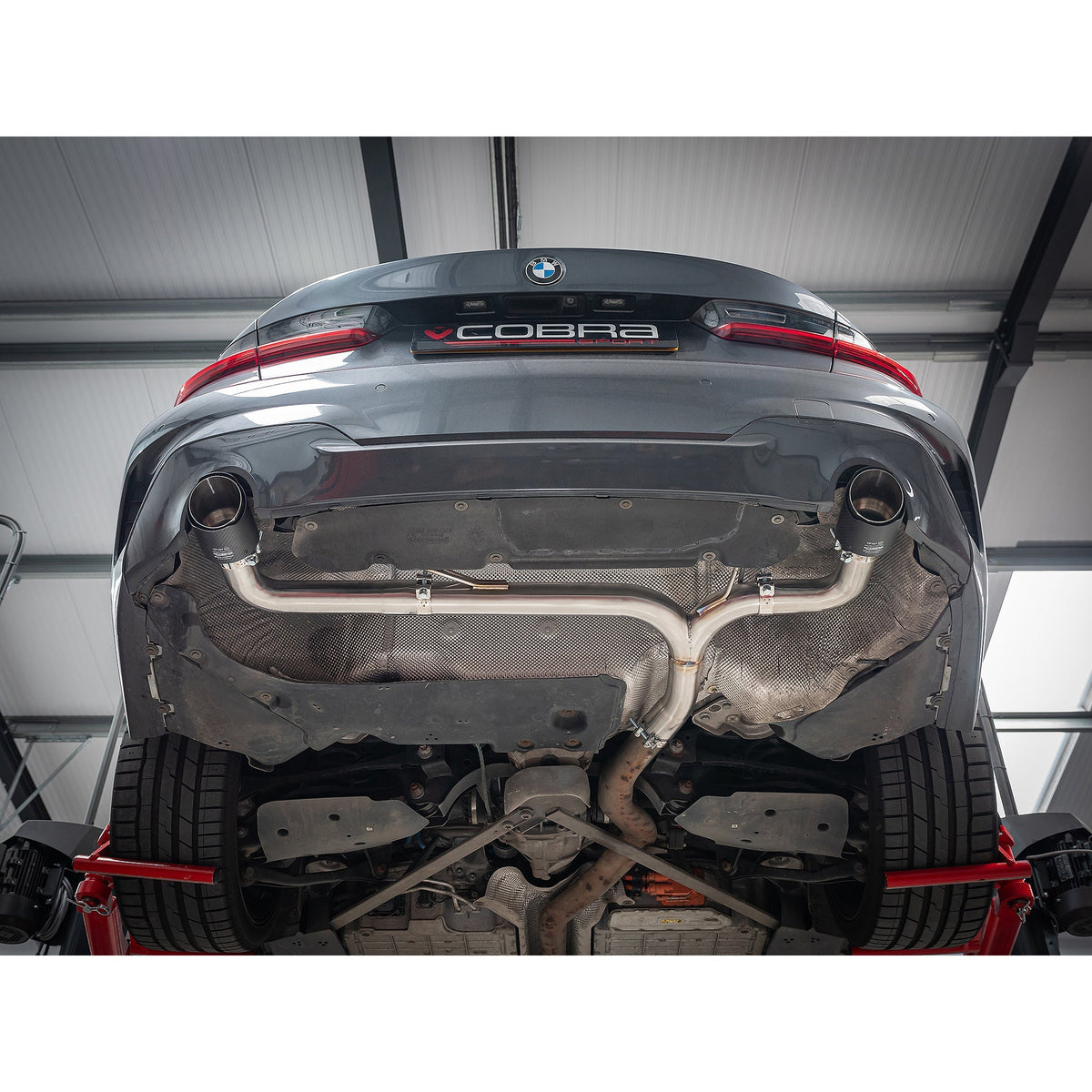 BMW 330e Touring G21 Cobra Sport Venom dual exit rear axle back exhaust system, non-valved GPF/OPF back exhaust design.