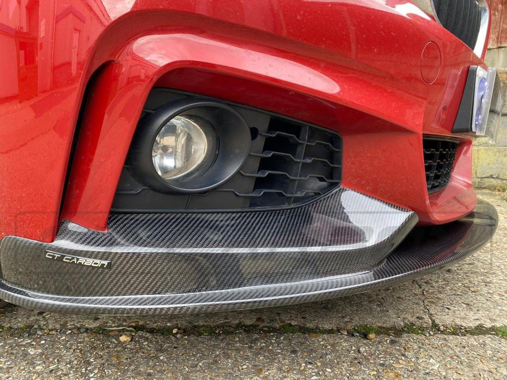 BMW F36 4 Series coupe full carbon fibre kit with dual exhaust by CT Carbon, showcasing the lightweight, glossy carbon fibre exterior.