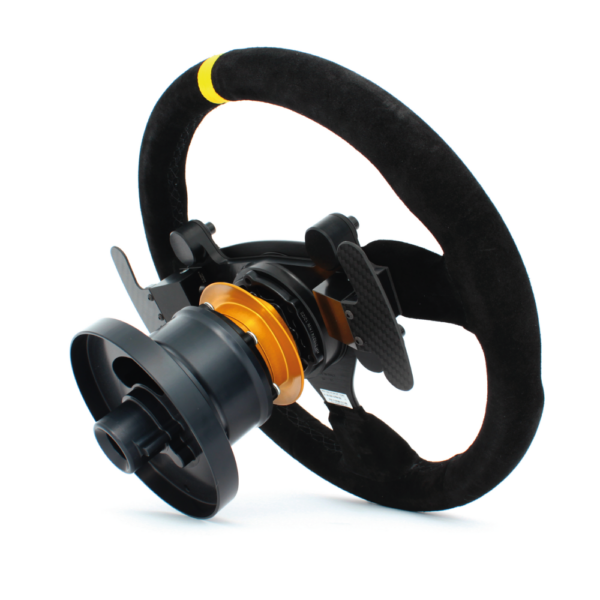 KMP Pro-Line Steering Wheel for BMW E9X M3, black leather with silver accents, designed for BMW F80 M3 interior upgrade.