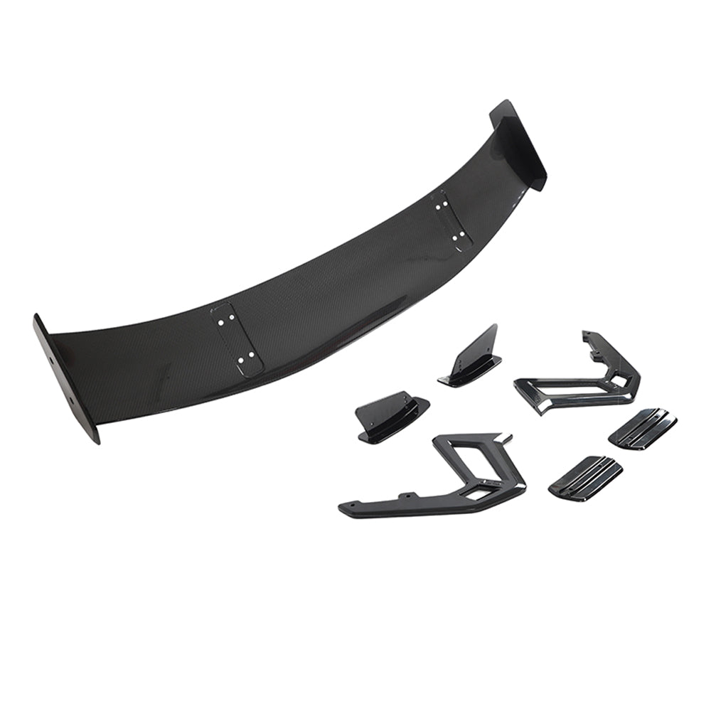 BMW G80 G20 3 Series carbon fibre swan neck wing spoiler by CT Carbon, showcasing the sleek aerodynamic design and glossy finish.